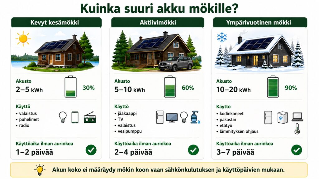 aurinkopaneeli akku mökki kapasiteetti vertailu Solarum Suomi Oy