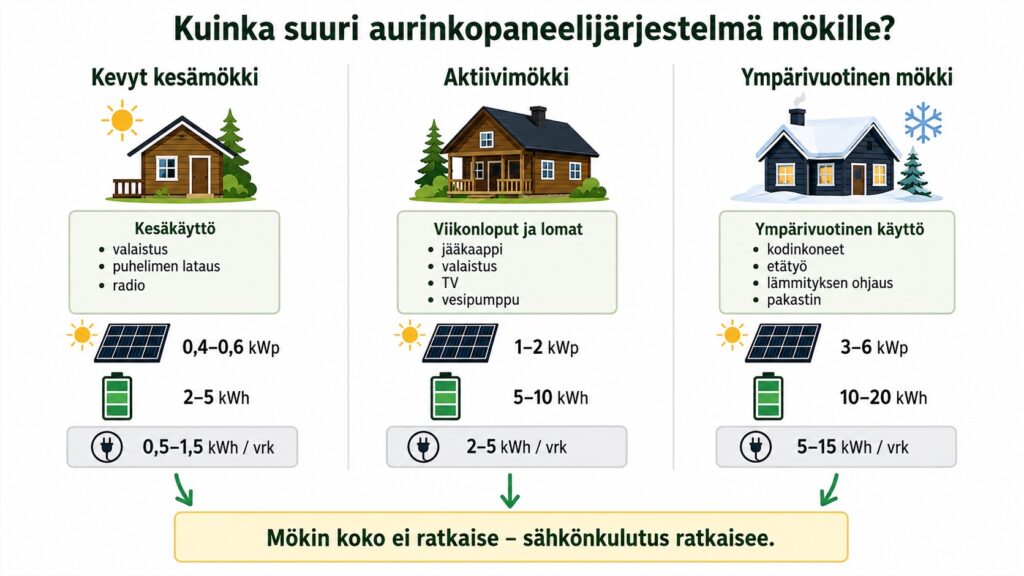 aurinkopaneeli mökille mitoitus esimerkki Solarum Suomi Oy
