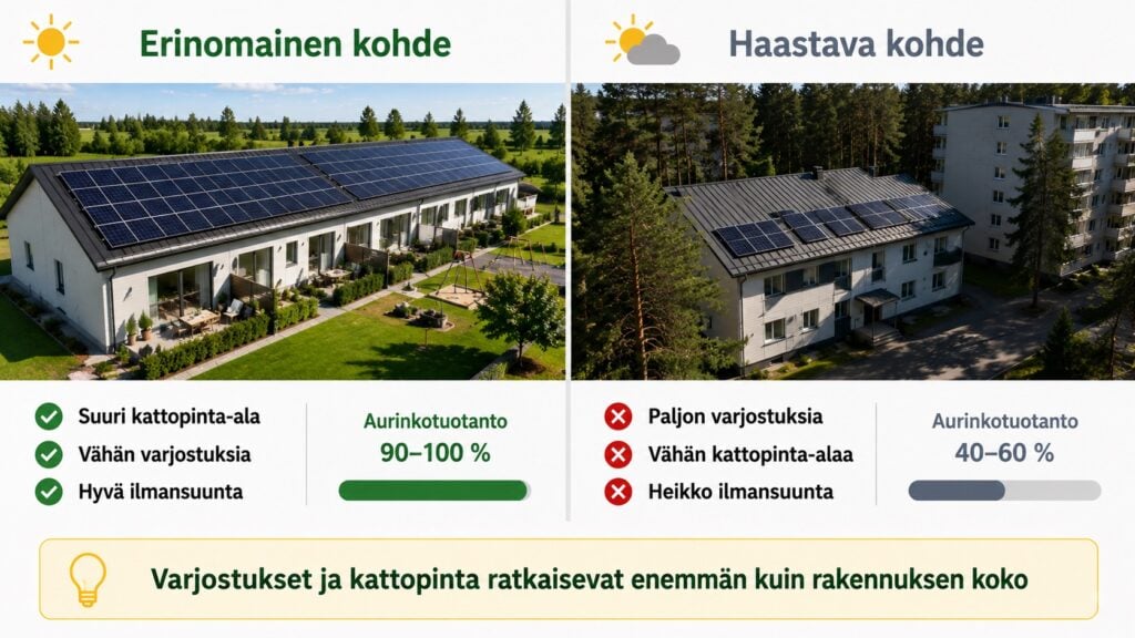 Hyvä ja huono taloyhtiö aurinkopaneeleille