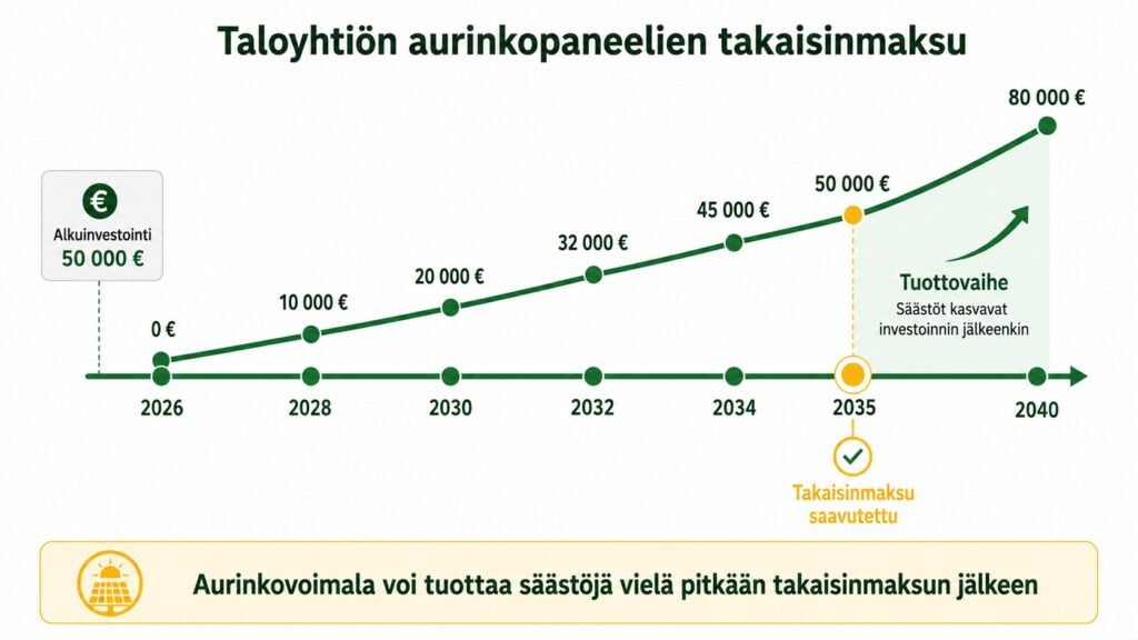Aurinkovoimala voi tuottaa säästöjä vielä pitkään takaisinmaksun jälkeen