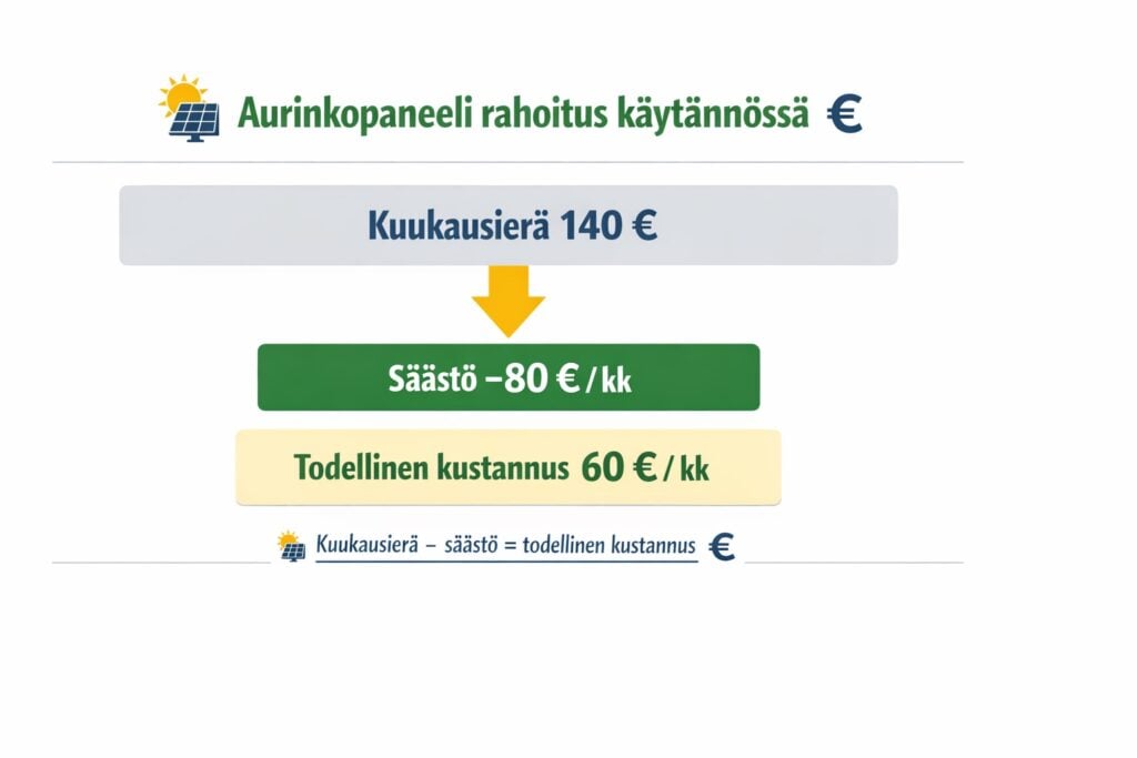 aurinkopaneeli rahoitus ja kuukausisäästö vertailu - Solarum Suomi