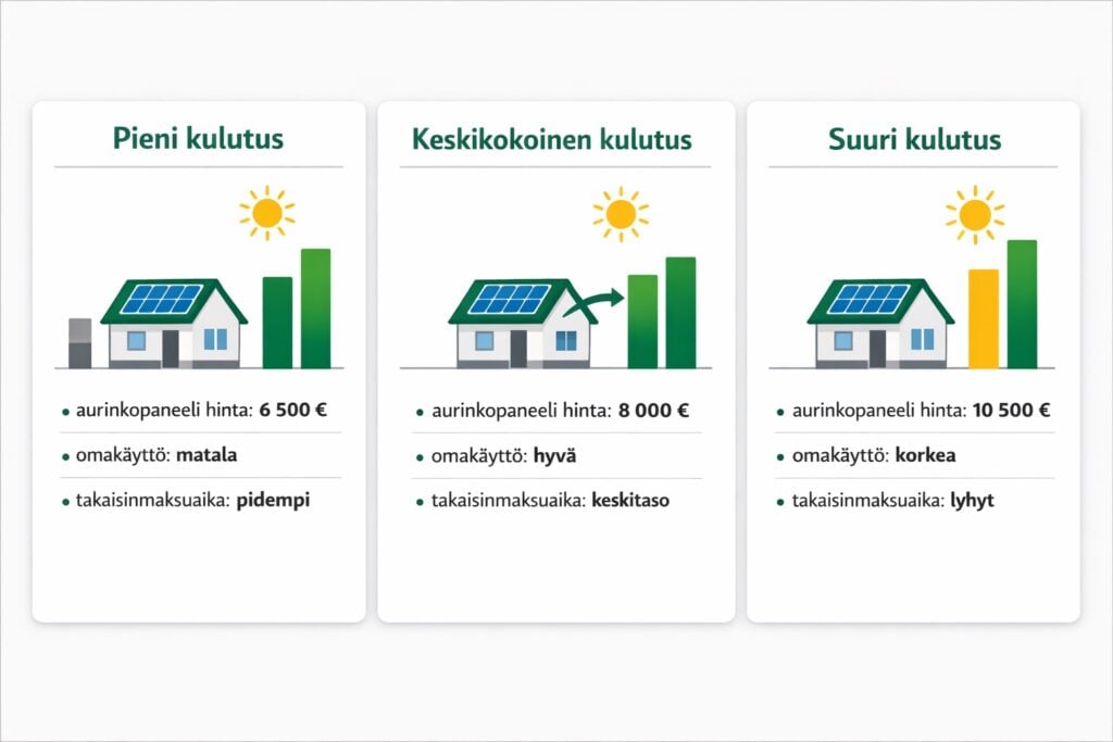 aurinkopaneeli hinta ja takaisinmaksuaika eri kotitalouksissa Suomessa - Solarum Suomi Oy