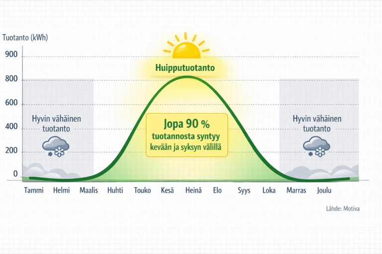 aurinkopaneeli tuotto Suomessa kuukausittain Solarum Suomi Oy pylväsdiagrammi