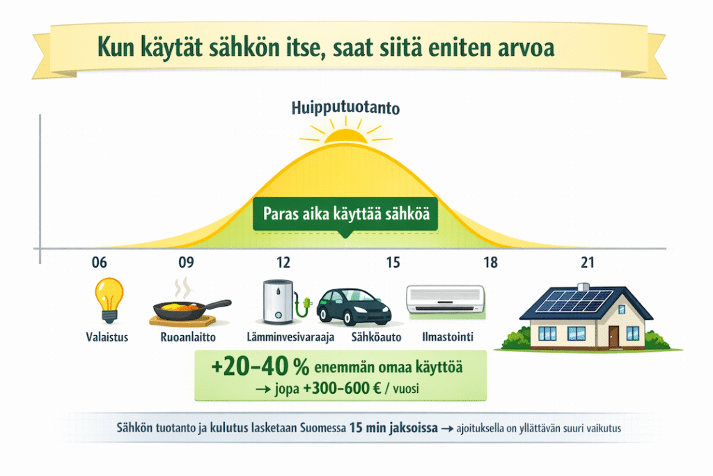 Aurinkopaneeli tuotto Suomessa on ennustettavaa: kesä tuottaa, talvi hiljenee ja kannattavuus riippuu omakäytöstä.