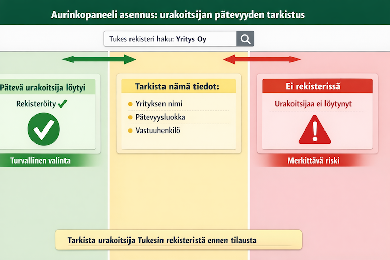 aurinkopaneeli asennus urakoitsija Tukes rekisteri tarkistus Solarum Suomi Oy