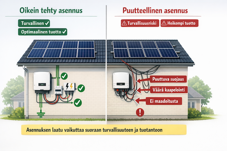 aurinkopaneeli asennus riskit ja laatu erot Solarum Suomi Oy