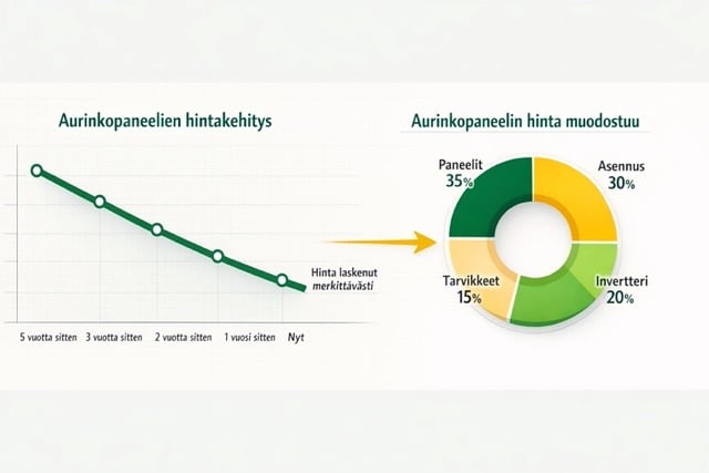 aurinkopaneeli hinta jakautuminen laitteisiin asennukseen ja suunnitteluun Suomessa